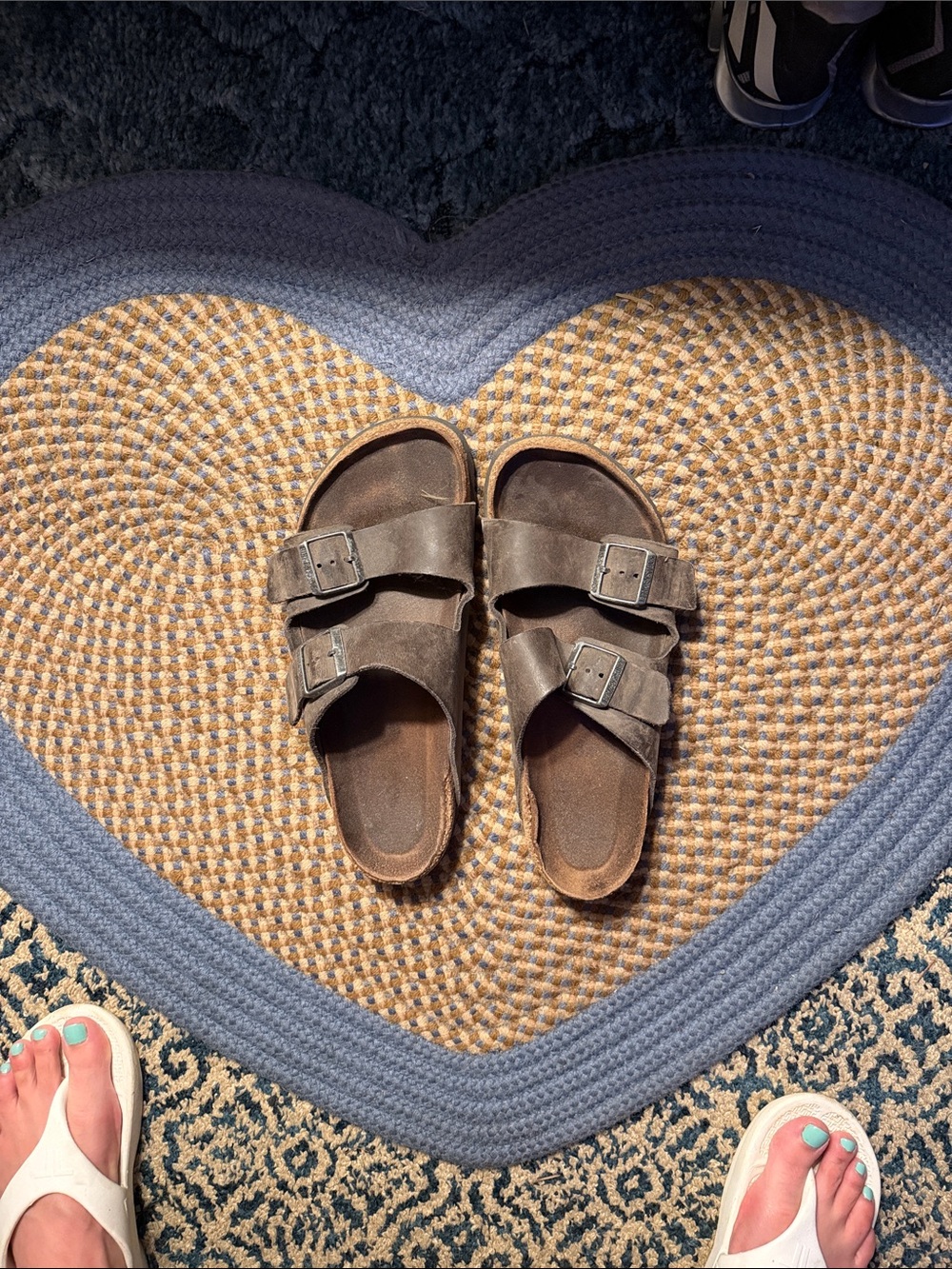 Brown BIRKENSTOCK 44 leather Double Buckle Slide Sandals AS-IS